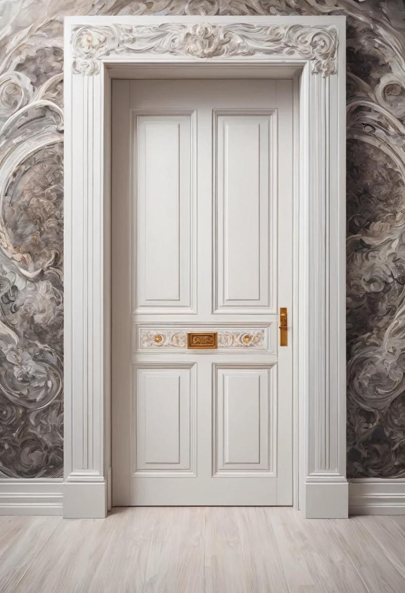 (best quality, super fine, 16k, extremely detailed, 2.5D, delicate and dynamic, three-dimensional effect expressed by light and shade, highres, 8k, masterpiece, immersive atmosphere, film grain) (Frontal image of a undetailed white door, white door, undetailed door, no details in the center) (Frame around the door, paintings in the wall around, optical illusion, complex, hand draw, 3D painting, reality, fantasy art, enhance, intricate, sharp, best quality, masterpiece, Representative work, official art, Professional, 8k, based on the following poem: The damned are geniuses, cruel geniuses, and poor me: so infinite and so little, so aware of my end before the beginning of the other and their bad genius. Geniuses without twins, neither brothers nor me. They are hoarse with wisdom as their health is bad. And the much that I live does not reach its end. Such geniuses are many but few groan like this. In their germs, there is as much stupidity and their germs are so deadly and foolish, but (they did not come to be and) they did not defeat me.)