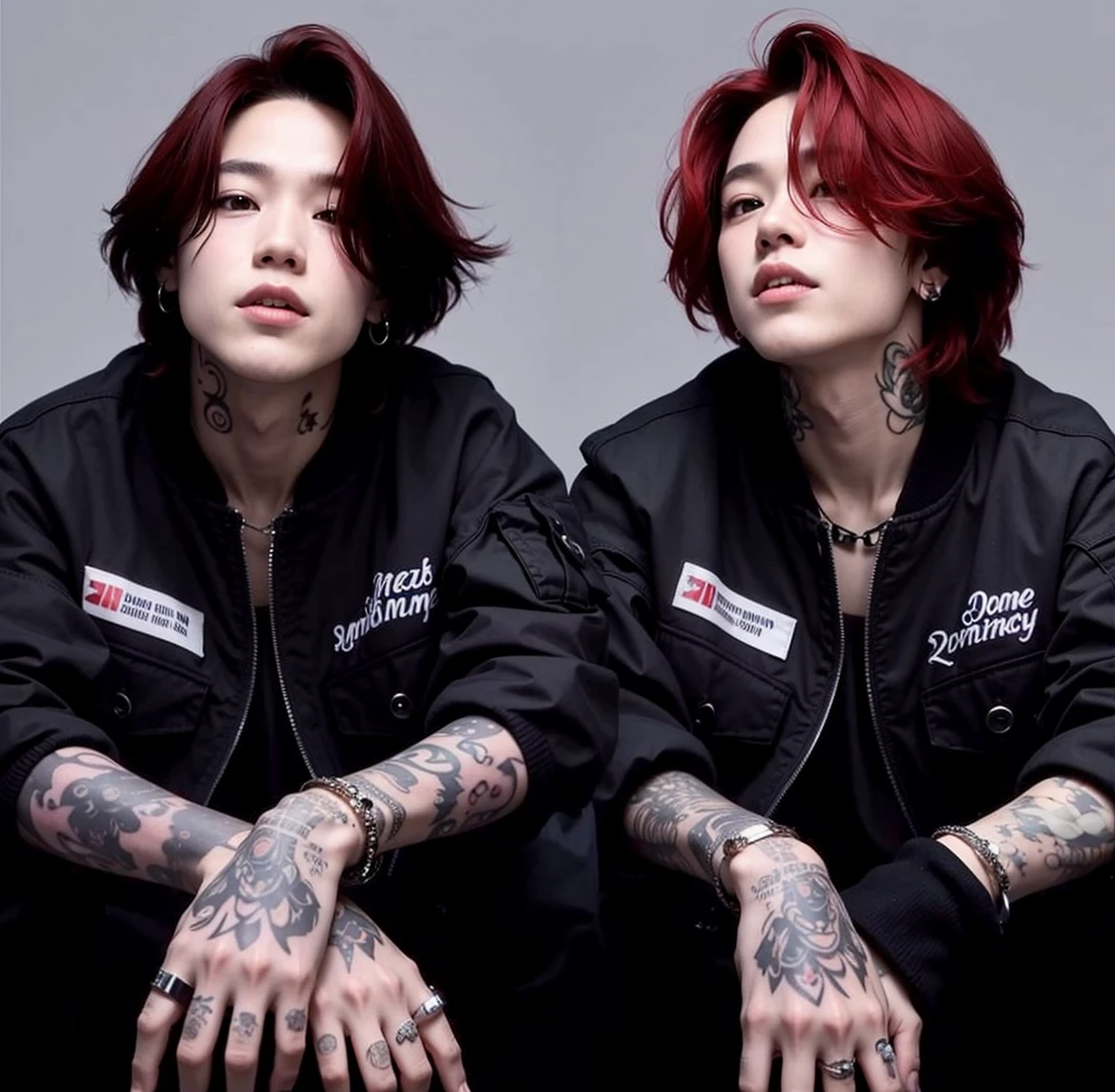 sharp man with black hood and a tattoo on his arm, park jimin, Ulzzang masculino, em um moletom preto, homem sul-coreano, vestindo um moletom preto, pale korean face, hyung jimin, profile picture with headshot, inspirado em park jimin, em um moletom, rosto preciso do jimin, red hair, high quality, 4K, full hd