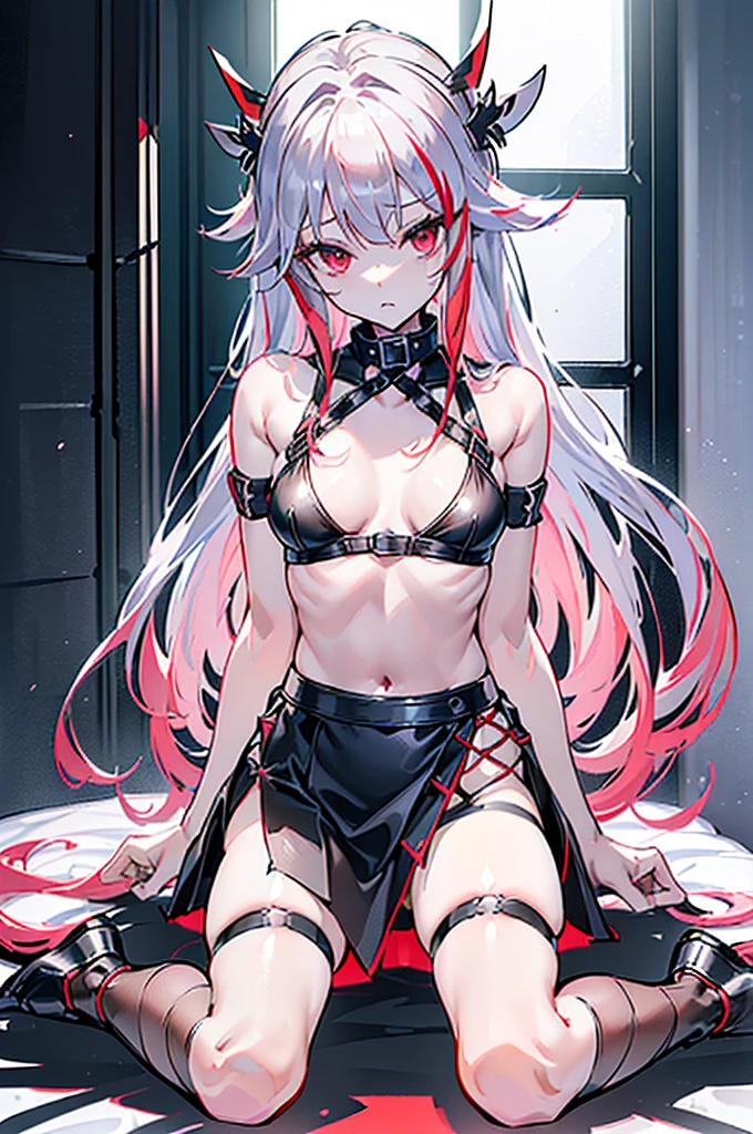 (Yae Miko)、
((Prinz Eugen))、
(Silver mirror Iori)、
(Red eyeessy hair)))、((Super long hair))、
((Very long back hair))、Bedhead、Ahoge、
((Highest quality))、((Ultra-high resolution))、(Sparkling Eyes)、
((Detailed Refinement))、((Complex Refining))、((masterpiece))、
(Symmetrical face)、((Perfect Face))、((Perfect hands))、
((1 personの少女))、1 person、solo、
((Tsurupeta))、((Small body))、
(Petite)、((Lori))、
((Black Leather Crops))、
((Black slit leather long skirt))、
((Very long slit skirt))、
Black clothing、Off the shoulder、((Fishnet tights))、
((Collar with leash))、
(((Cowgirl)))、((straddle someone:1.5))、
Gaze Here、
View from below、
bedroom、