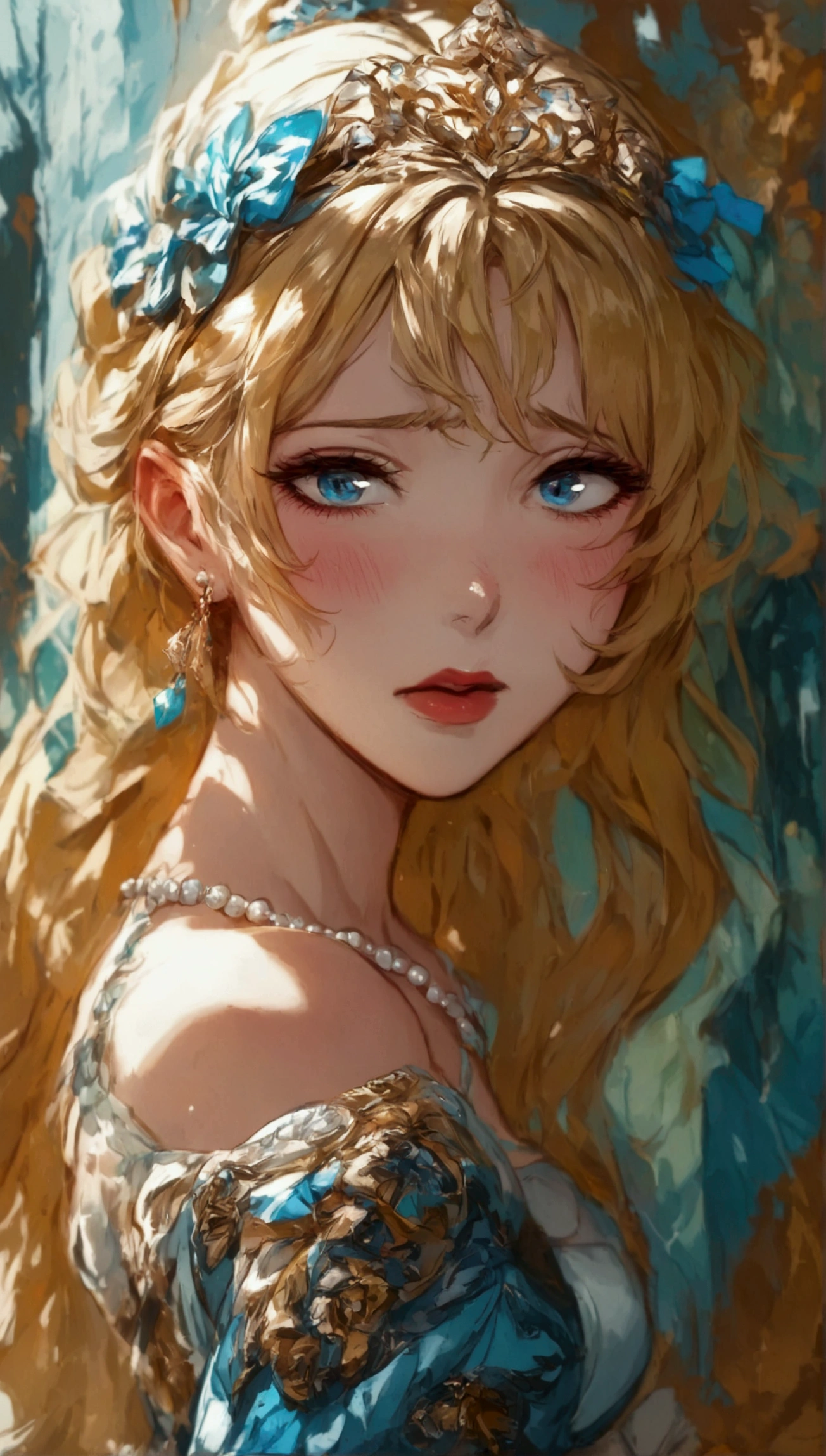 anime. 1 Girl. Cute girl. Princess. Disabled person. Blonde. Long hair. Wavy hair. Blue eyes. Beautiful eyes. Beautiful eyes. Expressive eyes. Ideal face. beautiful nose. 16 years. Medium breasts. Beautiful breasts. Urinary incontinence. Wants to pee. I need to pee. A strong, desperate urge to pee. Hands on crotch. He squeezes his crotch tightly. Rubs the crotch. She peed herself. Urine
flows down your thighs. Ideal anatomical body. Beautiful long legs. Diadem. Neat earrings. Pearl necklace. Luxurious white dress. Victorian style dress. White gloves. Heeled shoes. Wheelchair. Sits in a wheelchair. Full height.
The Royal Castle. Royal Garden. Beautiful character design. Shiny skin. Full body. NSFW. Official art. Extremely detailed CG Unity 8k wallpaper. Ideal lighting. Ultra high resolution 4K. Super detailed 8K resolution. A high resolution. Masterpiece. Best quality.
