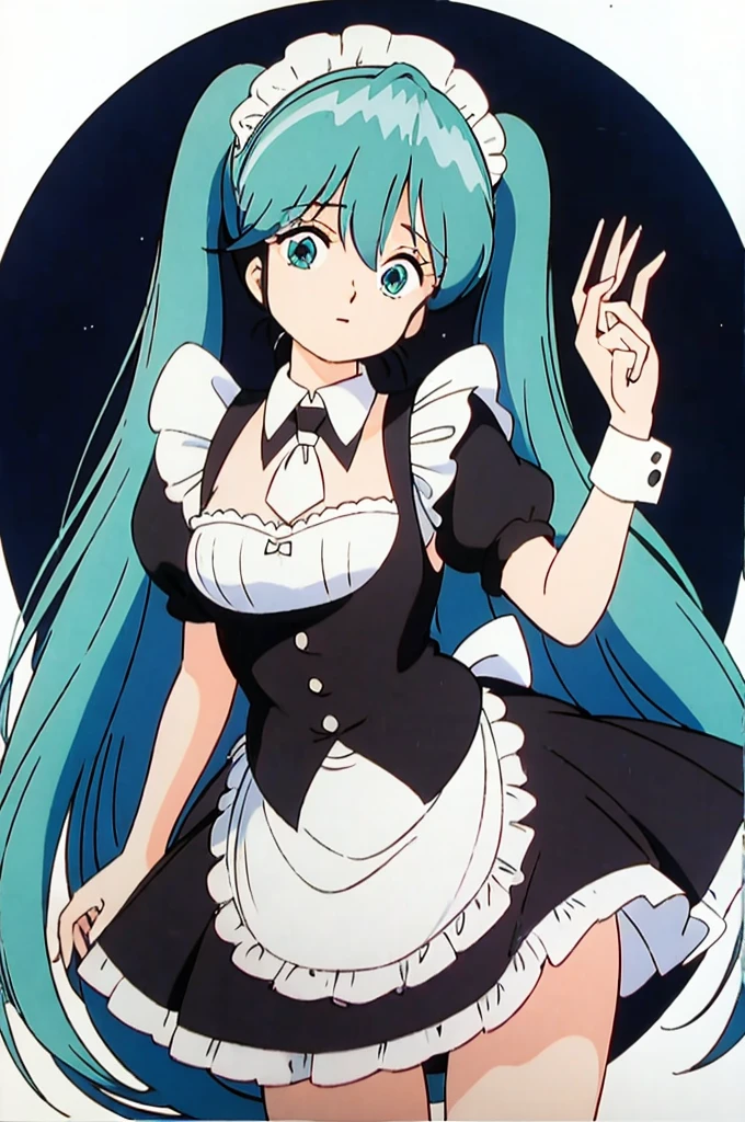 (((Maid clothes)))), (((big)))), Drunk Eyes, hatsune miku,