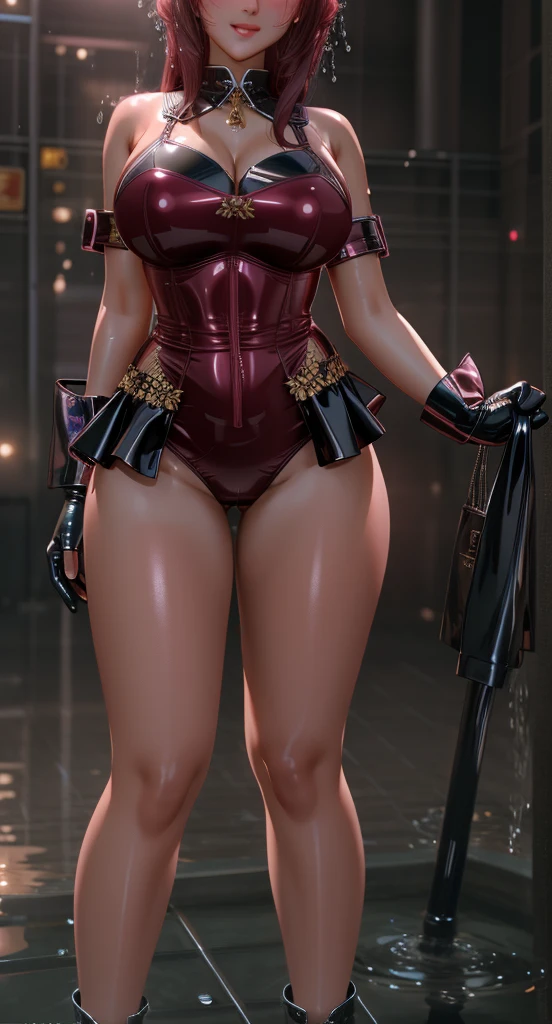 1 Girl donghua, Best quality, Ultra Detail, 8K, Ultra high realistic, Detailed face, Full body, standing, Ultra high realistic, Detailed face, (Blushing:1.3), Wet skin, Latex bra, Latex hot skirt, Ahegao face, beautiful breasts, body details, Oil skin, big thighs