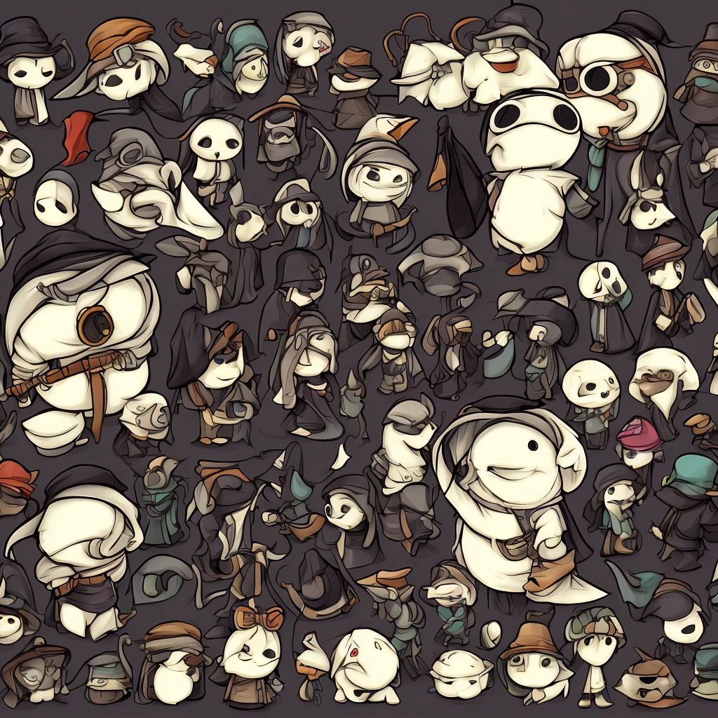 Chibi, plague doctor, happy face, mask on face, small sized, cute, looking like cartoon, alone, dark , scary