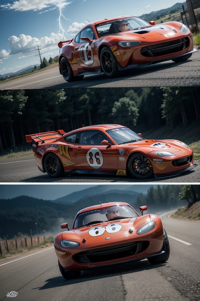 Lightning McQueen fight against  Charlie Brown Jr. photorealistic, 8k, HDR