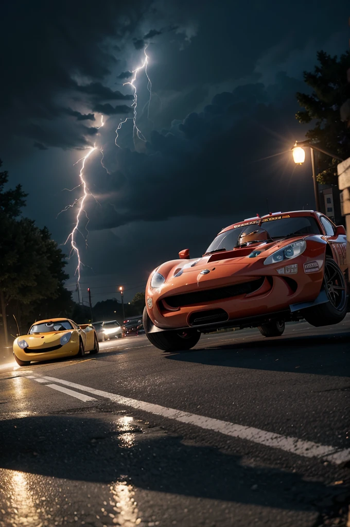 Lightning McQueen fight against Charlie Brown Jr. photorealistic, 8k, HDR