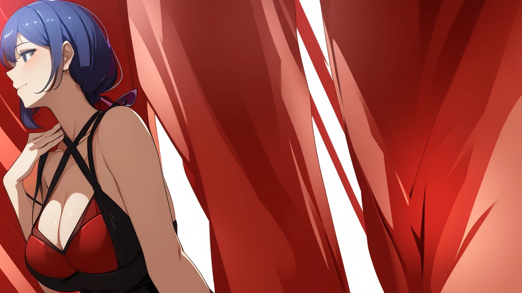 Une succube en robe rouge qui nous regarde sensuellement