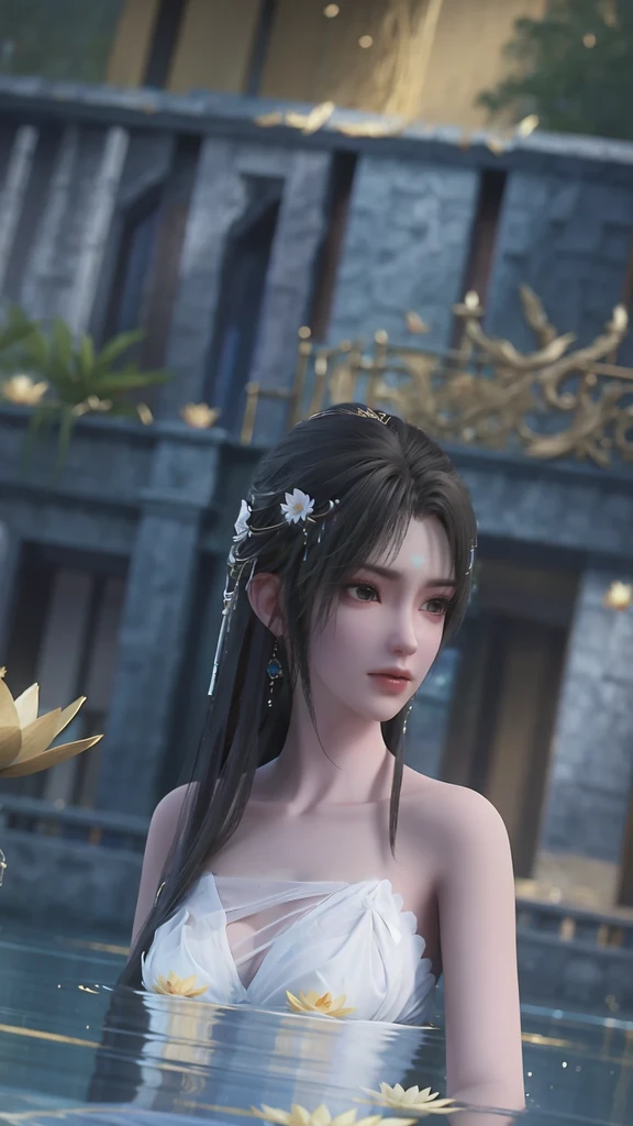 White clothes，White petal dress