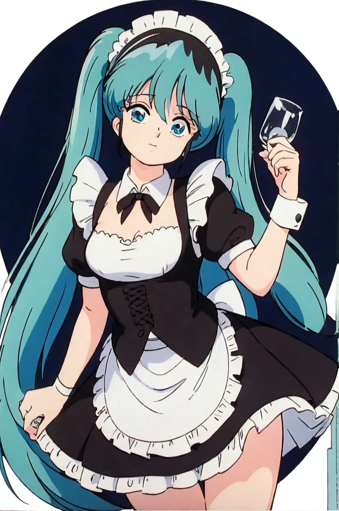 (((Maid clothes)))), (((big)))), Drunk Eyes, hatsune miku,