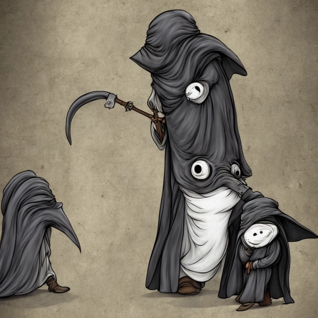 plague doctor, happy face, mask on face, small sized, cute, looking like cartoon, alone, dark , scary, looking at viewer