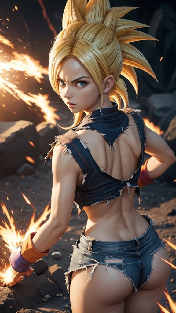 Dragonball Z: pitite girl; fighter, super sayan, torn clothes, NSFW