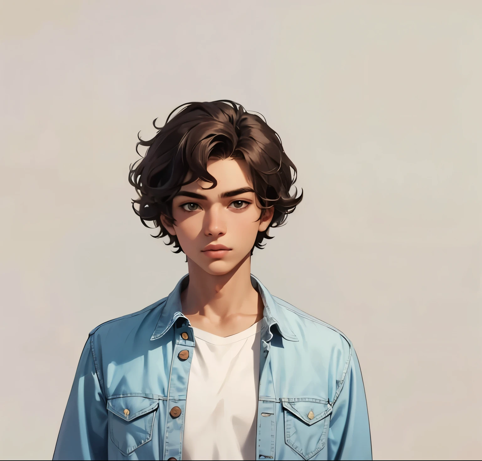 solo, full body, Brazilian 1boy 16 years old, wavy hair, wearing jeans and shirt