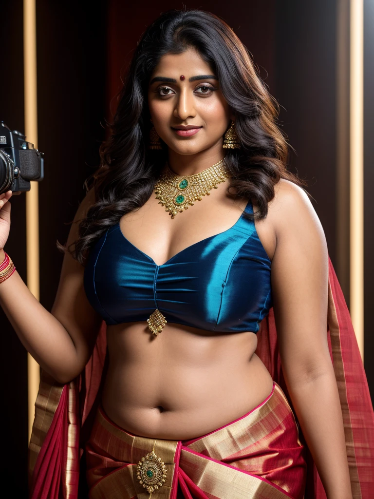 Foto RAW, photorealistic, photography, full body shot, master shot, Saree model, model Photography, Indian saree shoot, Indian traditional wear advertising photography, traditional wear brand shoot, face of Indian actress NivethaThomas, masterpiece, realistic, realism, photorealism, high contrast, photorealistic Artstation 8k HD digital art trend of high definition and detailed realistic skin texture, ultra detail, realistic skin texture, armature, best quality, ultra high definition, (photorealistic:1.4),, high resolution, detail, raw photo, Re sharp, by Lee Jefferies Nikon D850 Film Stock Photo 4 Kodak Portra 400 Camera F1.6 Lens Rich Color Ultra Real Realistic Realistic Textures Dramatic Lighting Unreal Engine Trending at Art Station Cinestill 800,(pele altamente detalhada: 1.2), 8k UHD, DSLR, soft-lighting, alta qualidade, grain of film, Fujifilm XT3, deep navel, jiggly belly, amazing thick figure,
