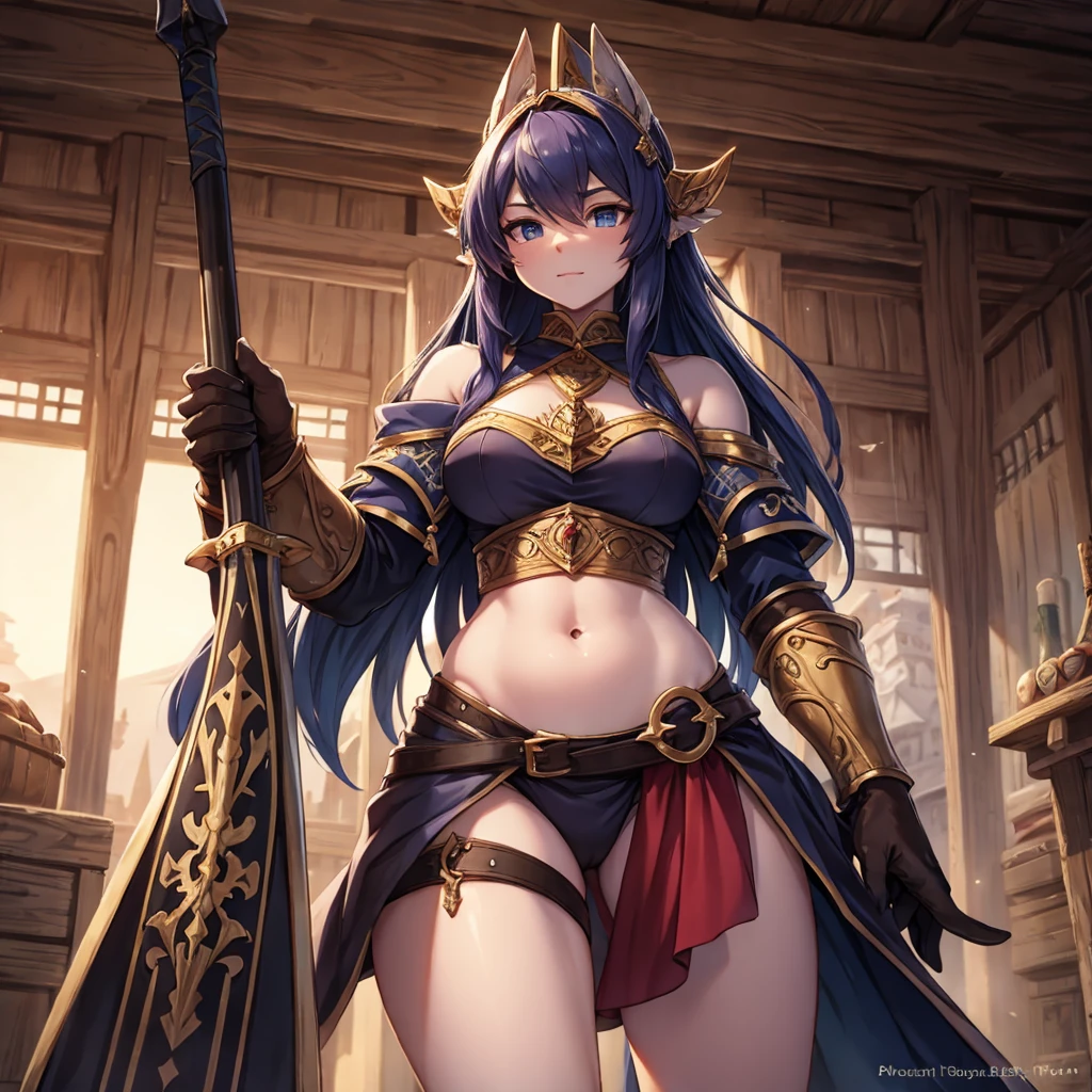 Beautiful character, ​masterpiece, Attention to the details, FantasyStyle, fully body, model to be used in tcg game, hold medieval weapon, medieval races, fantasy world races