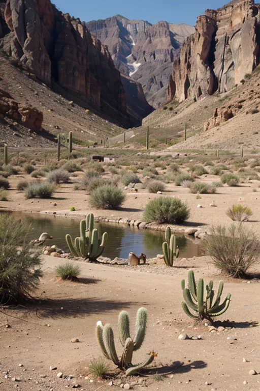 Video Desert with abundant water, beautiful mountains and birds .. cactus plant