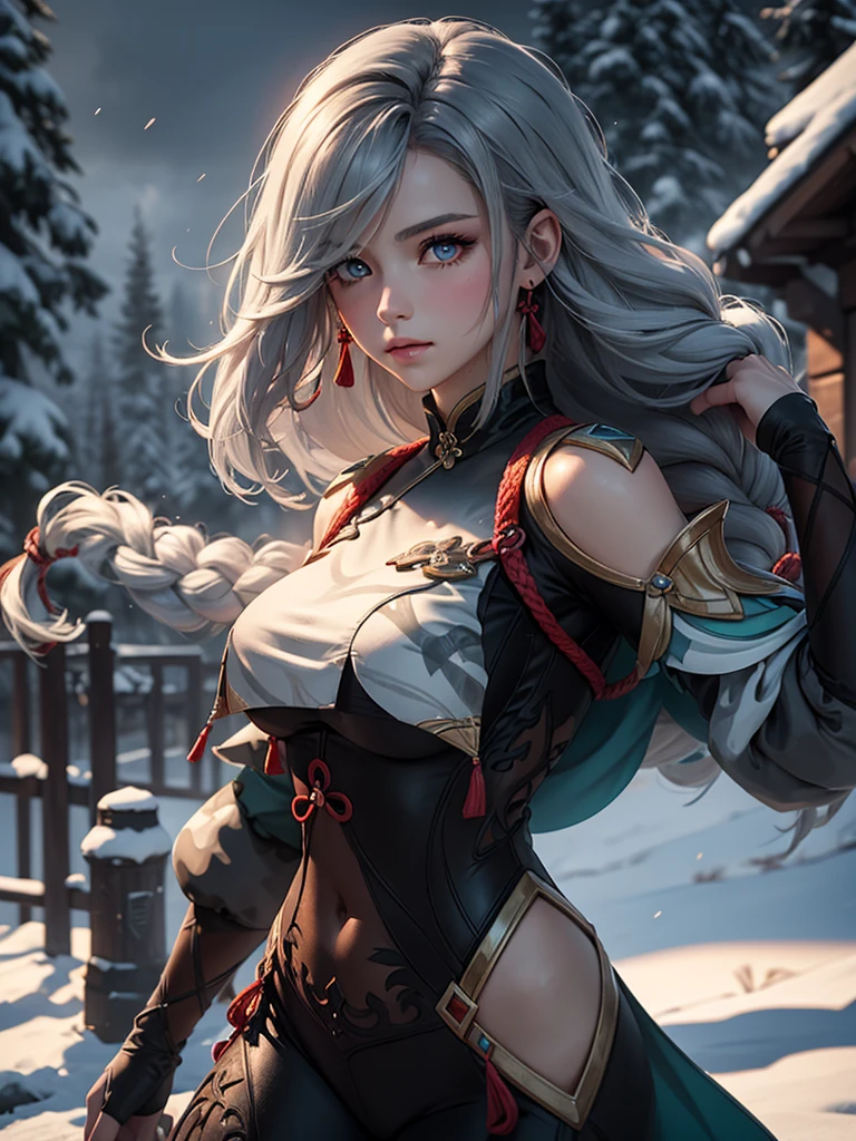 masterpiece, best quality, extremely detailed CG unity 8k wallpaper, (Upper Body head close-up shot of a beautiful deer little girl), Wendy, Elegant Long straight blonde hair, ((Mckenna Grace)), (((flat chest))), ((red green)) golden ((Glittering tutu,Short Antler Headgear, Neckband, glove, zettai ryouiki)), (((spread legs))), (Blush), oil skin, (seductive smile), ((Snowfield, outdoors)), pretty face, key art, award winning, intricate detail realism hdr, by (ruan jia and artgerm and range murata), Photorealism, Hyperrealism, ultra realistic, dramatic light, intense shadows, gorgeous view, depth of field