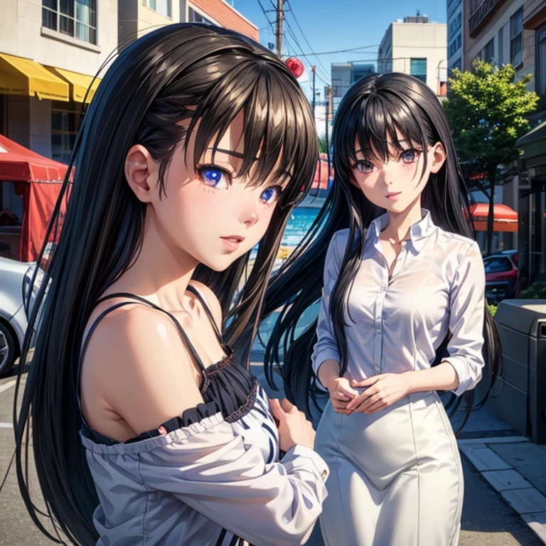 Loli anime girl, Realistic shadows, Delicate skin, The breasts are very small, Black Hair, Very detailed, 8k highly detailed face, Perfect face shape, Full, perfect lips, Perfect nose, Correction of beautiful eyes, Viewers, White shirt, Flowering, masterpiece, best quality, Single Girl, very good, No, Solitary