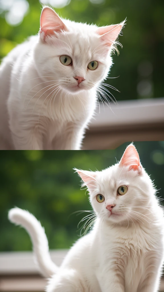 Photograph a chic white cat and generate an ultra-high definition image, Classic Cat Pose. Using advanced macro photography techniques、Highlights the intricate details of a cat's fur, moustache, And expressive eyes. Place the camera at the cat's eye level, Creating an intimate connection between the viewer and the cat subject. Implement a wide aperture to achieve a shallow depth of field, Make the cat stand out clearly against a softly blurred background. Improve lighting to emphasize the texture and contours of the cat's body, Use of software, Eliminate hard shadows with diffuse lighting、Creates a soft light, Cozy atmosphere. Photograph your cat in a relaxed, balanced position, Expressing flexibility and elegance. Capture the moment of natural movement, Stretching and grooming, Convey authenticity. Implement post-processing techniques to improve image clarity, Contrast, And color balance, Certainly in every respect, From cats' complex patterns to their intense gazes, Rendered in stunning detail. finally, Conveys the gentle beauty and innate grace of cats, Capture fleeting moments that celebrate the unique essence of cat curiosity and calm.