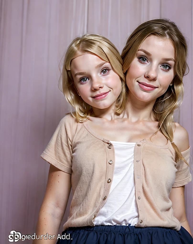 2heads, (one head child:1.5), (one head adult:1.5), (female:1.5), (blonde:1.4)