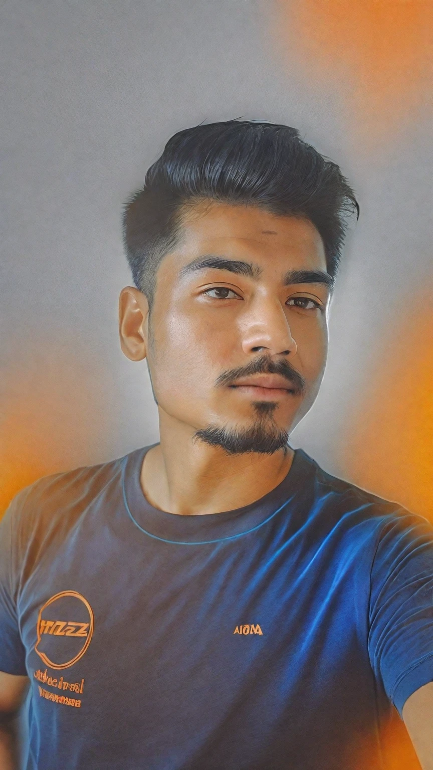 there is a man with a white shirt and a blue and orange shirt, with accurate face, without beard, around 1 9 years old, face picture, with kind face, shot on nikon z9, front profile!!!!, without helmet, good looking face, very very low quality picture, ayan nag, portait photo profile picture, profile picture