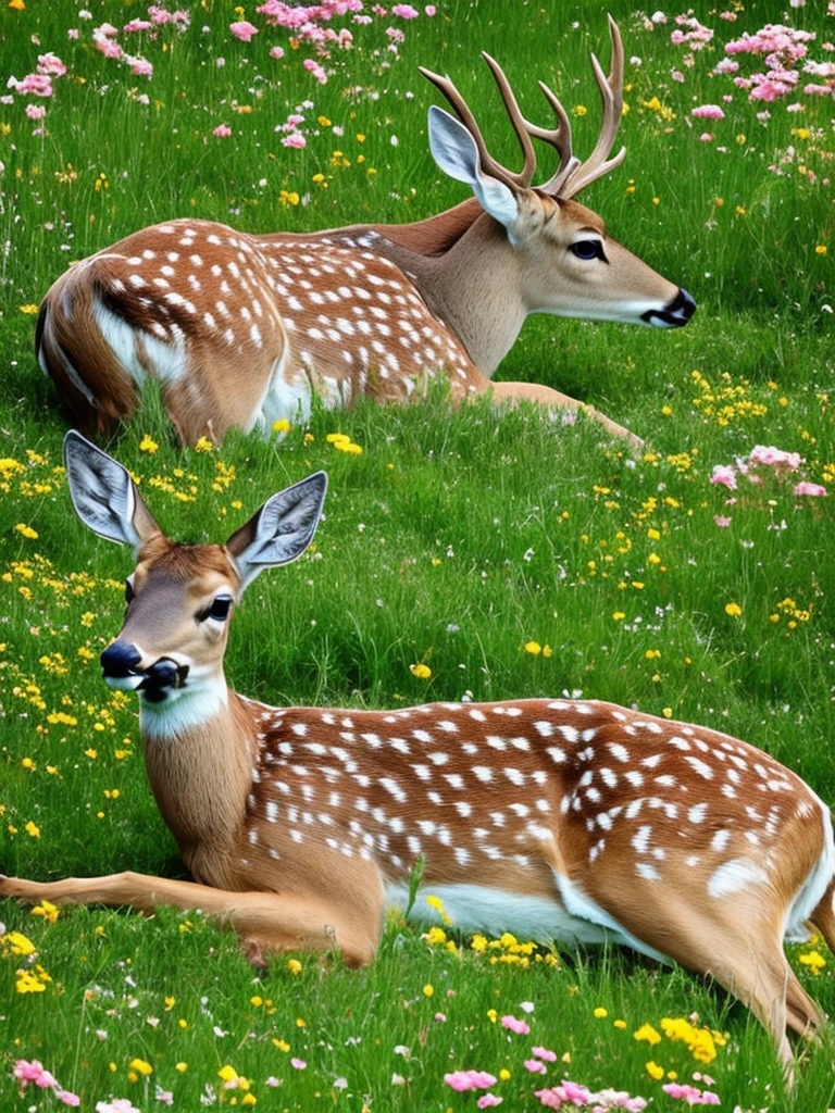 there is a deer that is laying down in the grass, beautiful and cute, beautiful nature, beautiful!!!!!!!!!, beautiful cute, covered in flowers, cute and adorable, aww, very cute, adorable and cute, peaceful looking animals, lovely and cute, wow it is beautiful, incredibly cute, beautiful detail, in a field of flowers, peaceful expression, beautiful shot