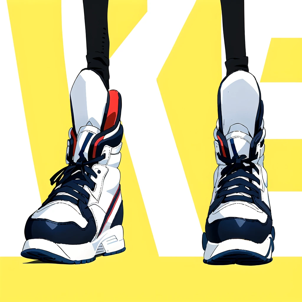there is a cartoon picture of a pair of sneakers with the word fake, sneakers, modern Anime Style, sneakersデザイン, . Anime Style at pixiv, I like anime, Style Anime, High quality anime art style, very modern Anime Style, , Anime Style. 8K,White background、青いsneakers、