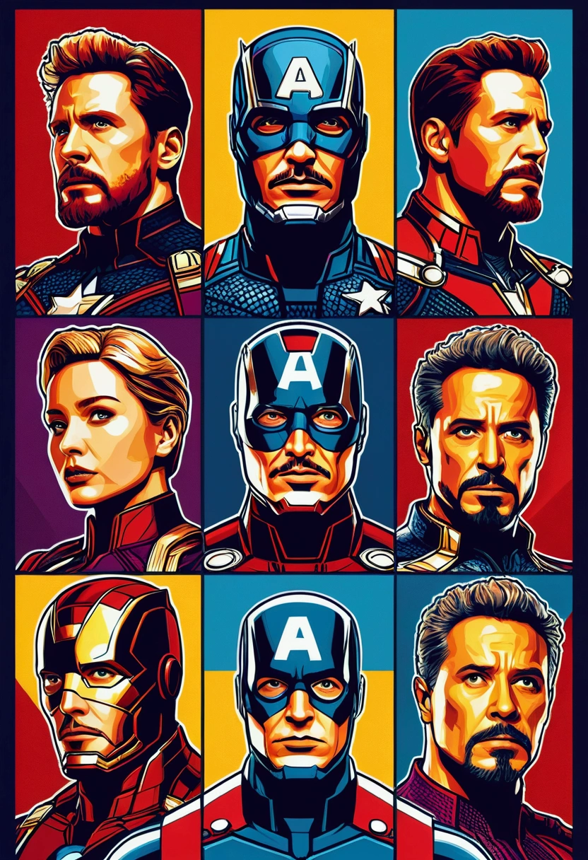 create all avengers endgame heroes in a poster pop art