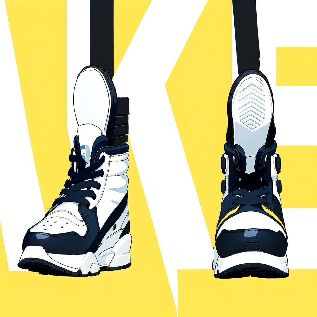 there is a cartoon picture of a pair of sneakers with the word fake, sneakers, modern Anime Style, sneakersデザイン, . Anime Style at pixiv, I like anime, Style Anime, High quality anime art style, very modern Anime Style, , Anime Style. 8K,White background、青いsneakers、