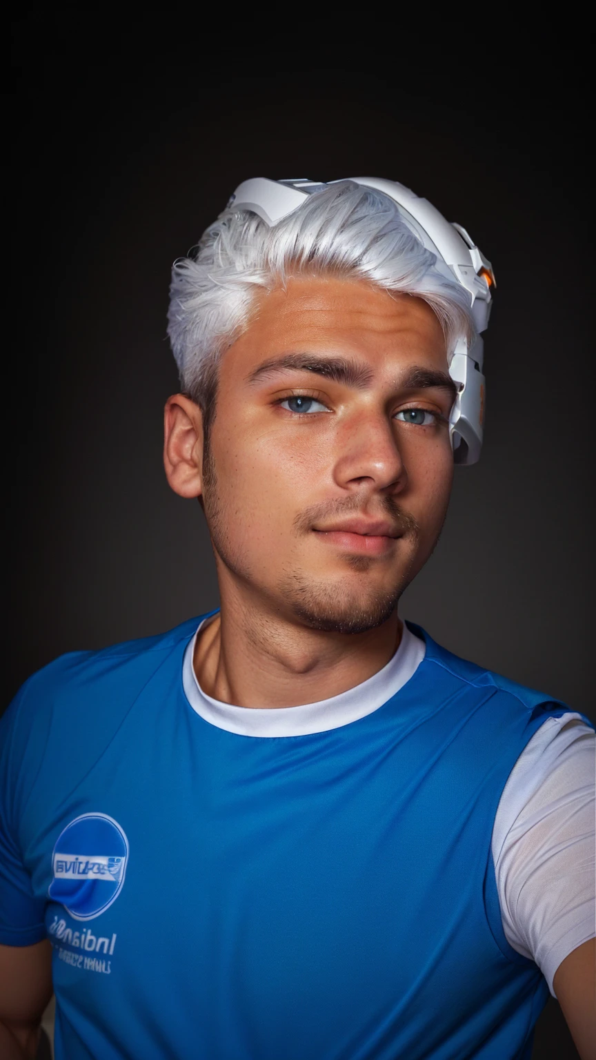 there is a man with a white shirt and a blue and orange shirt, with accurate face, without beard, around 1 9 years old, face picture, with kind face, shot on nikon z9, front profile!!!!, without helmet, good looking face, very very low quality picture, ayan nag, portait photo profile picture, profile picture