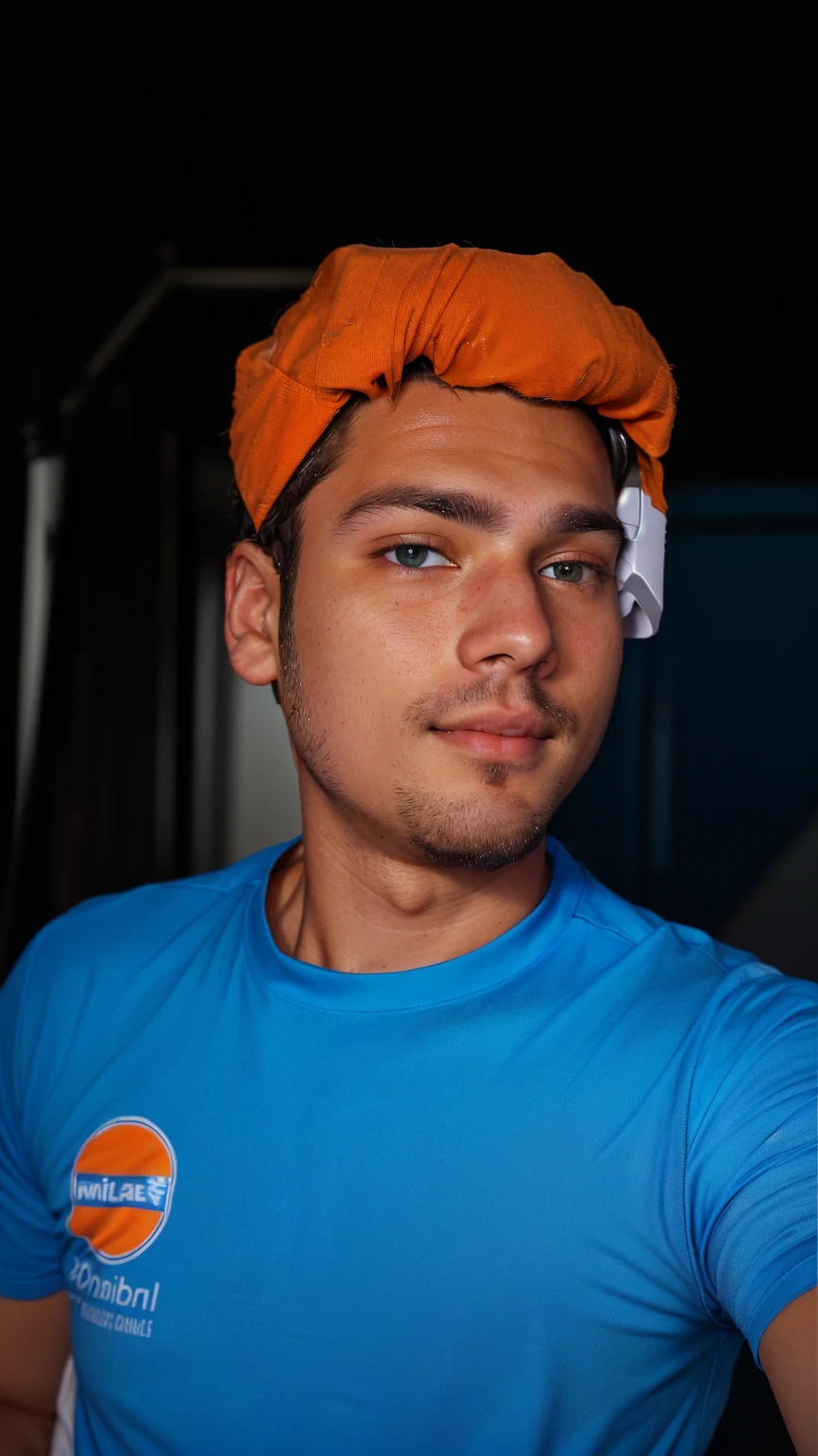 there is a man with a white shirt and a blue and orange shirt, with accurate face, without beard, around 1 9 years old, face picture, with kind face, shot on nikon z9, front profile!!!!, without helmet, good looking face, very very low quality picture, ayan nag, portait photo profile picture, profile picture