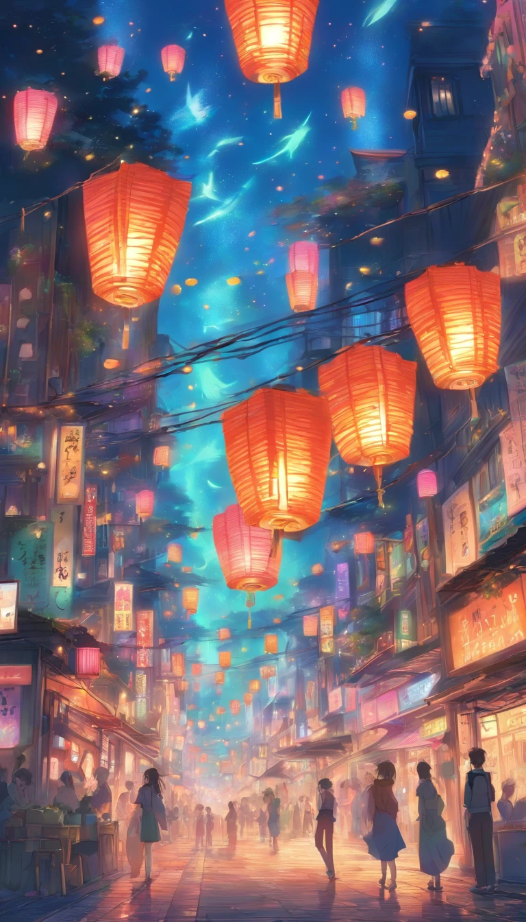 The city street was bustling with the usual rush-hour crowd, but something extraordinary was unfolding. Reality and imagination began to intertwine, transforming the mundane into a spectacular dreamscape. Neon signs flickered and morphed into fantastical creatures that danced in the air, their vibrant hues casting a surreal glow over everything. Trees lining the sidewalks stretched their branches skyward, blossoms turning into floating lanterns that illuminated the evening sky. People paused in their hurried steps as everyday objects around them—lampposts, benches, even the pavement—started to shimmer and shift, revealing hidden portals to whimsical realms. A street musician's notes floated upward, weaving a melody that seemed to animate the very air, creating a symphony of wonder that invited everyone to step into this magical fusion of the real and the imagined.