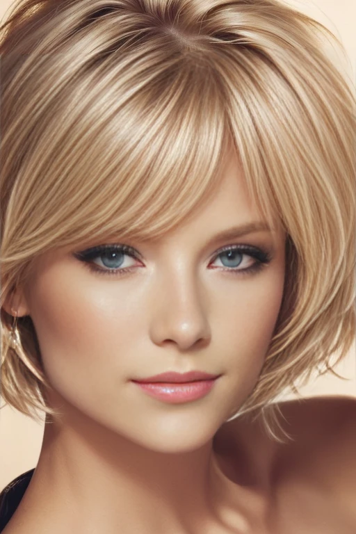 Medium close up image of a blond woman with short hair and posing for a picture, blonde short hair, short blonde hair, short blond hair, short wavy blond hair, blonde and attractive features, blond bob haircut, a gorgeous blonde, medium short hair, short curly blonde haired girl, with short hair, a girl with blonde hair, short blonde hair with bangs.  Naked, nude.  BBIC.  Perfecteyes eyes.