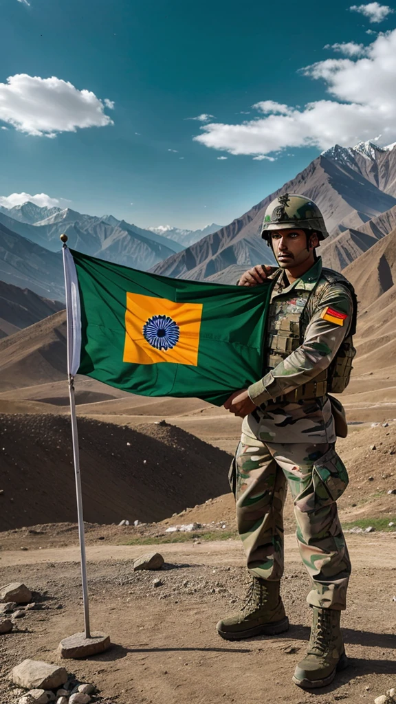 Indian army kargil war flag three color read white green a big size soljar