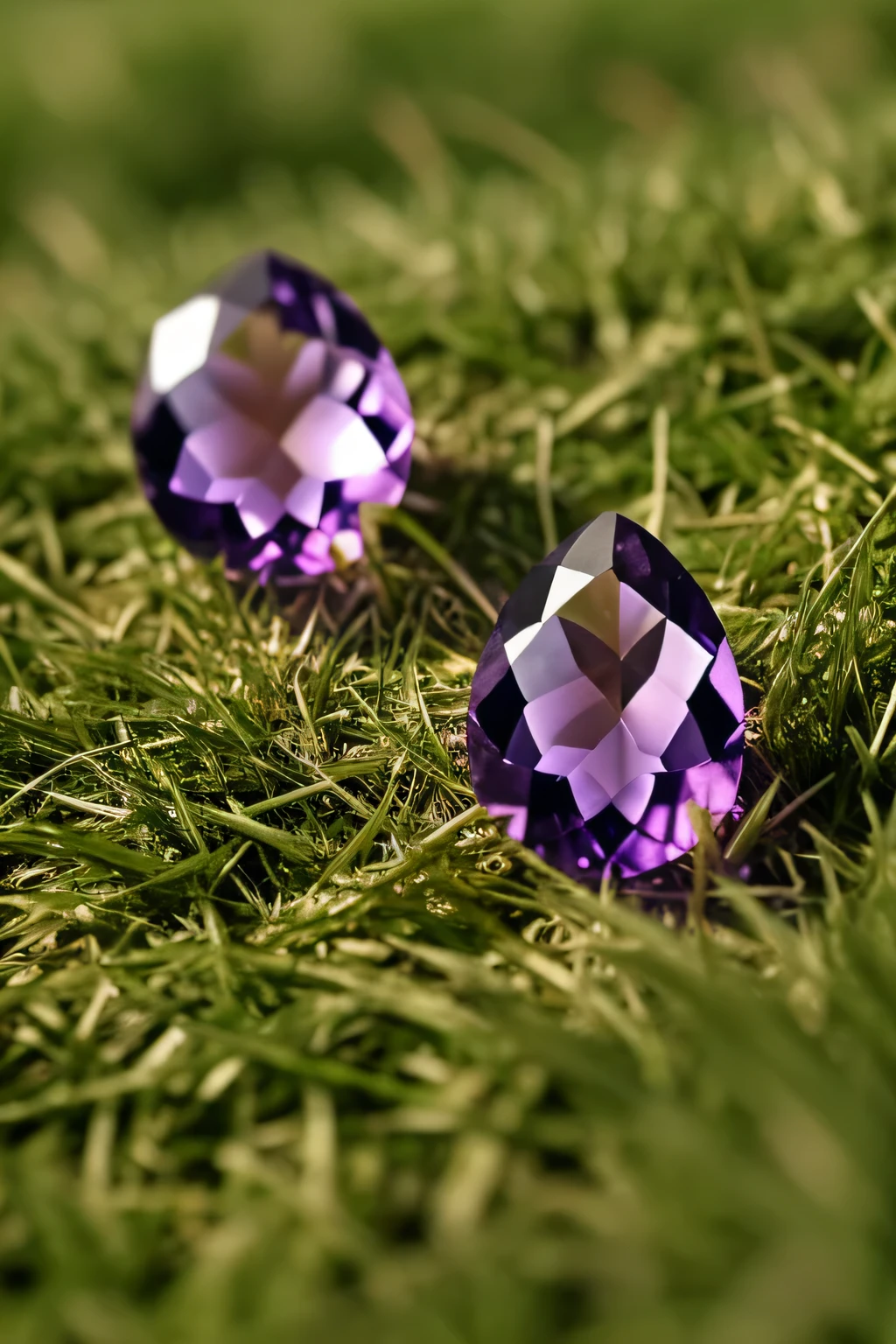 several amethyst stone in grass 