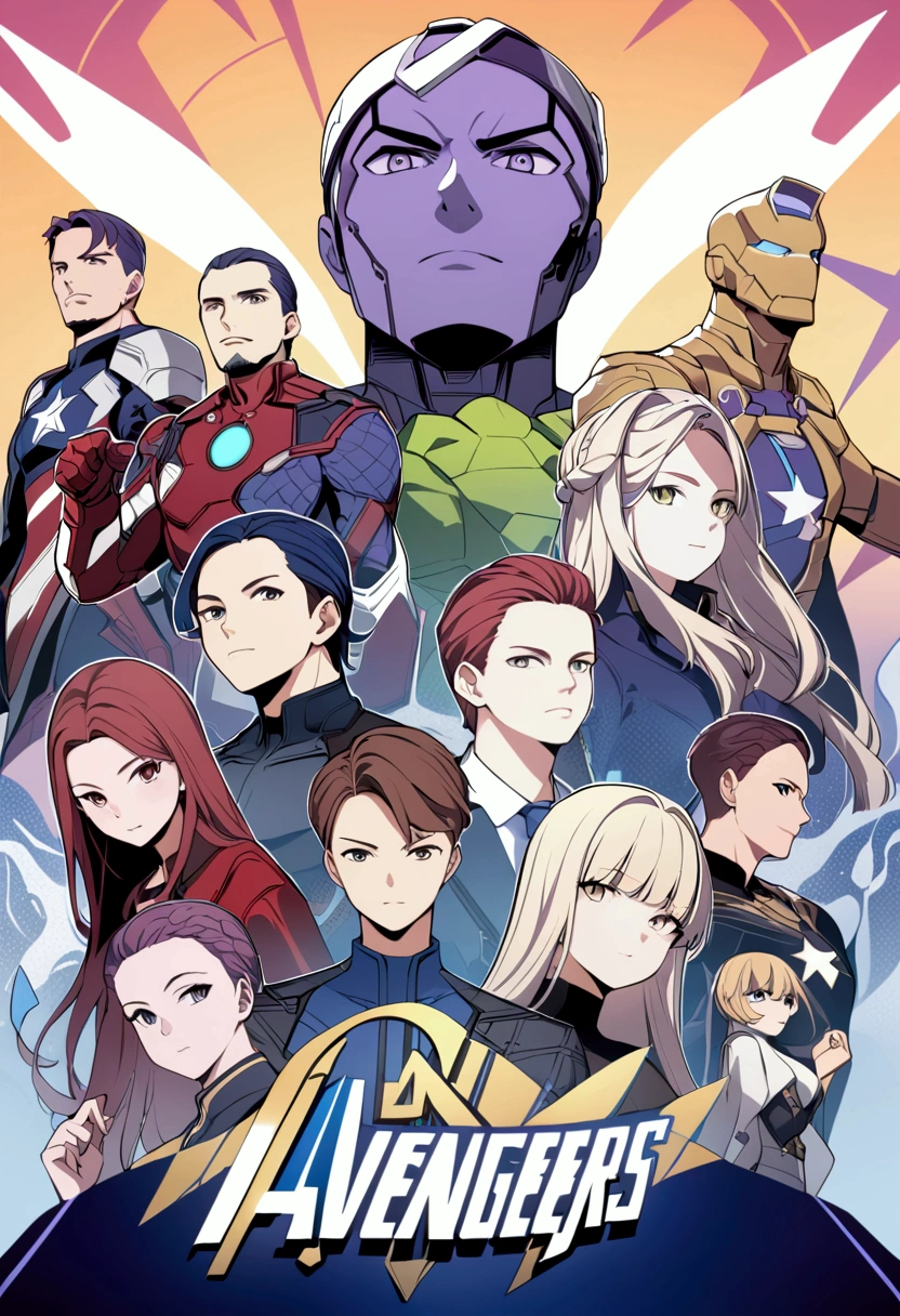 create all avengers endgame heroes in a poster pop art