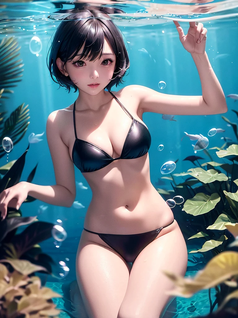 Beautiful girl,sexy lady, blue light bikini girl, camel toe,
short hair black, Underwater, sea water, wet, ดำน้ำทะเล,