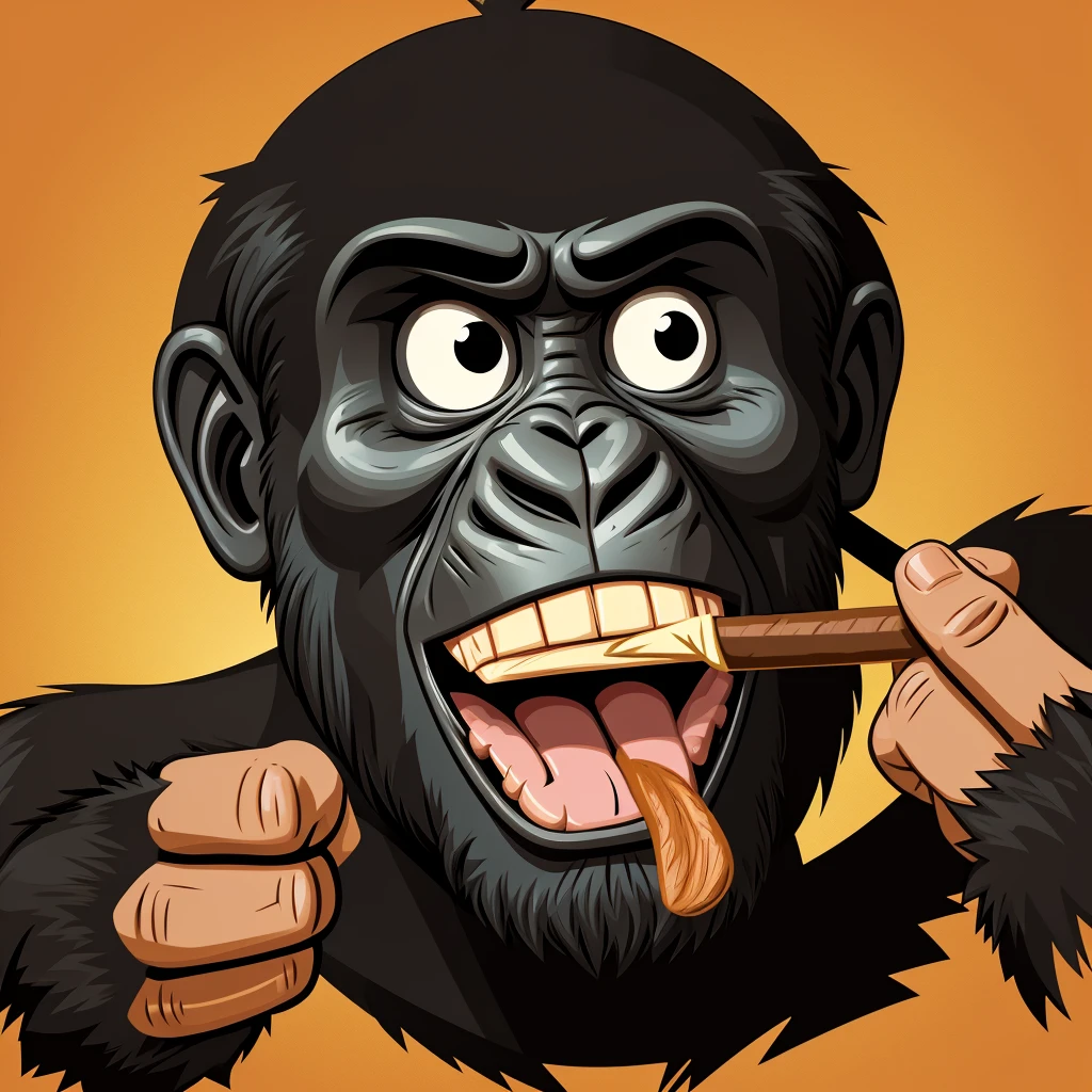 Cartoon illustration gorilla smoking cigar vector art angry face