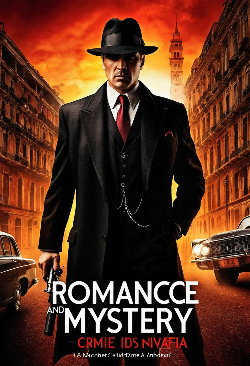 Romance and mystery book cover , involving crime , mafia and drama 