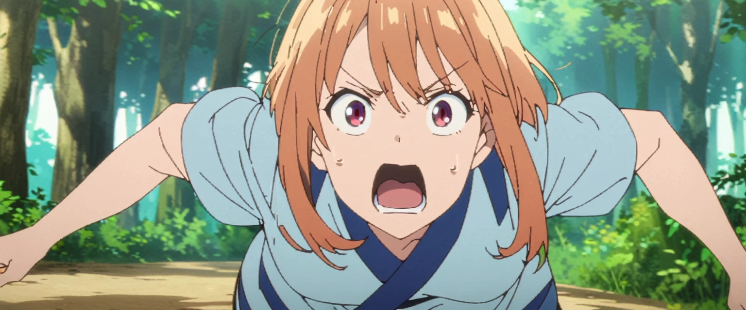 in the forest、running、One Girl、zoom、zoom、Accurately depict faces、、アニメ　screencap
