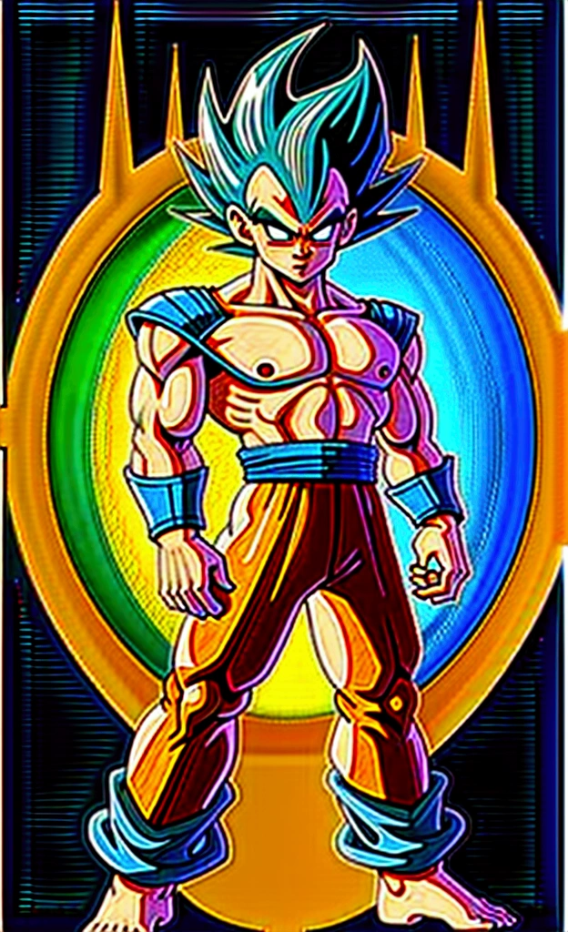 full-body shot, dragon ball Super art style, young muscular bulky brawny, one saiyan monkey tail, Full power Legendary Super Saiyan, all glowing green hair, thicker eyebrows, glowing yellow eyes, subtle grin expression, in a big bang attack stance, green kai lightning surrounds him, all black clothes, night with city in the background, solo,