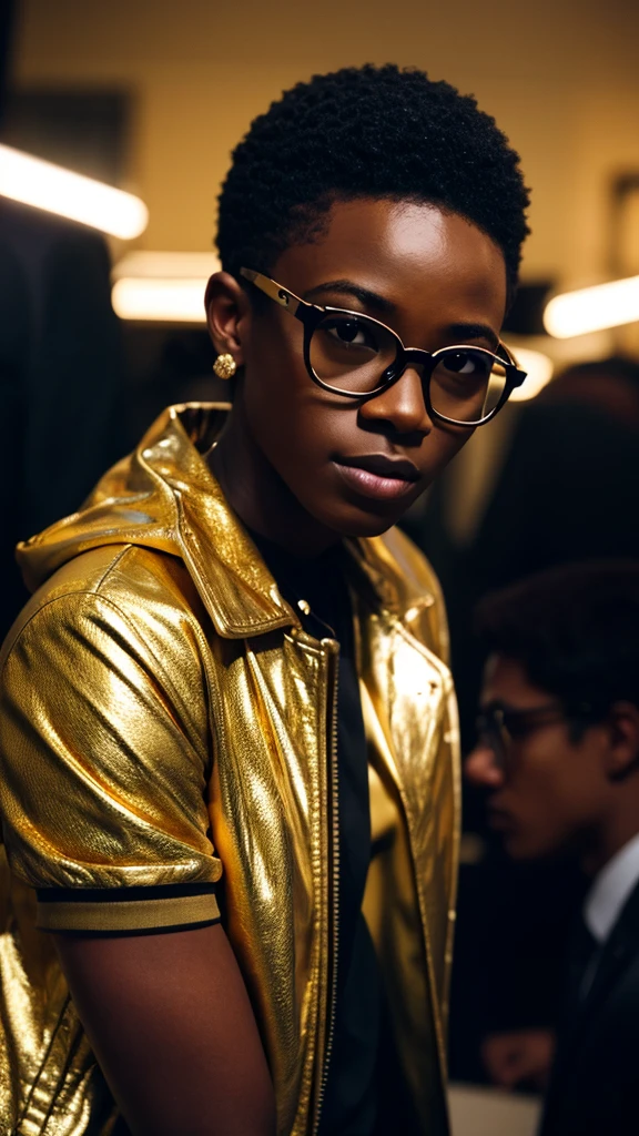 young black men and woman with gold diamonds glasses , 4:3, photo 12k resolution hash flash lighting, shot on ALEXA 65, Velvia 100 , underexposed, Voigtlnder Nokton 50mm f1.1, in the style of Martin Nikon Z 8 with Zoom Lens | with 24-120mm