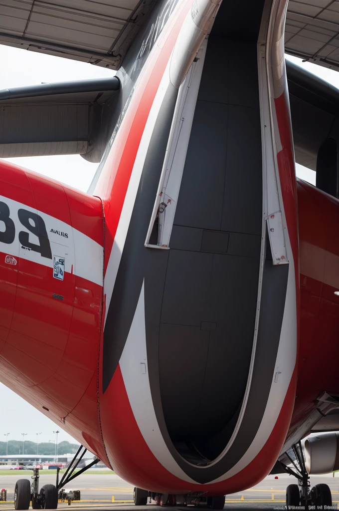 An Airbus A380 painted in red and black. On the fuselage it will be written "Flamengo". ultra realistic 8k. The plane will be taking off 