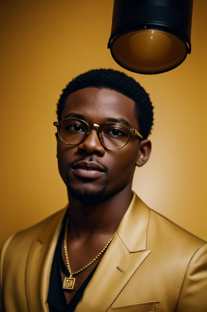 young black men wearing gucci with gold diamonds glasses , 4:3, photo 12k resolution hash flash lighting, shot on ALEXA 65, Velvia 100 , underexposed, Voigtlnder Nokton 50mm f1.1, in the style of Martin Nikon Z 8 with Zoom Lens | with 24-120mm