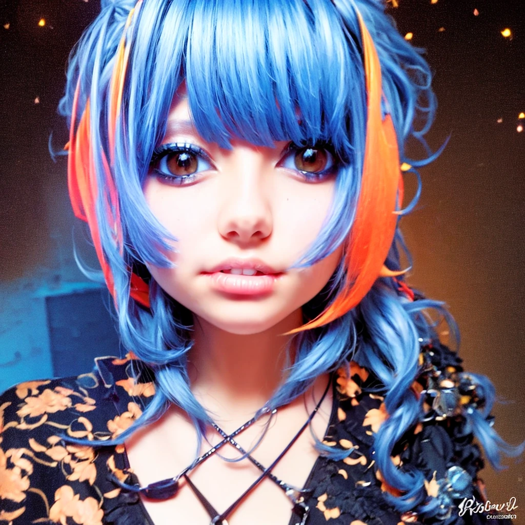 Close-up of a woman with colorful hair and necklace, anime girl with cosmic hair, Rossdraws' soft vitality, Guvez style artwork, fantasy art style, colorful], Halloween illustration, vibrant fantasy style, Rossdraws cartoon full of vitality, cosmic and colorful, Guweiz, colorful digital fantasy art, stunning art style, beautiful anime style, full body lighting, skin brightening, sexy expression, shot with sony alpha 7, DSLR camera