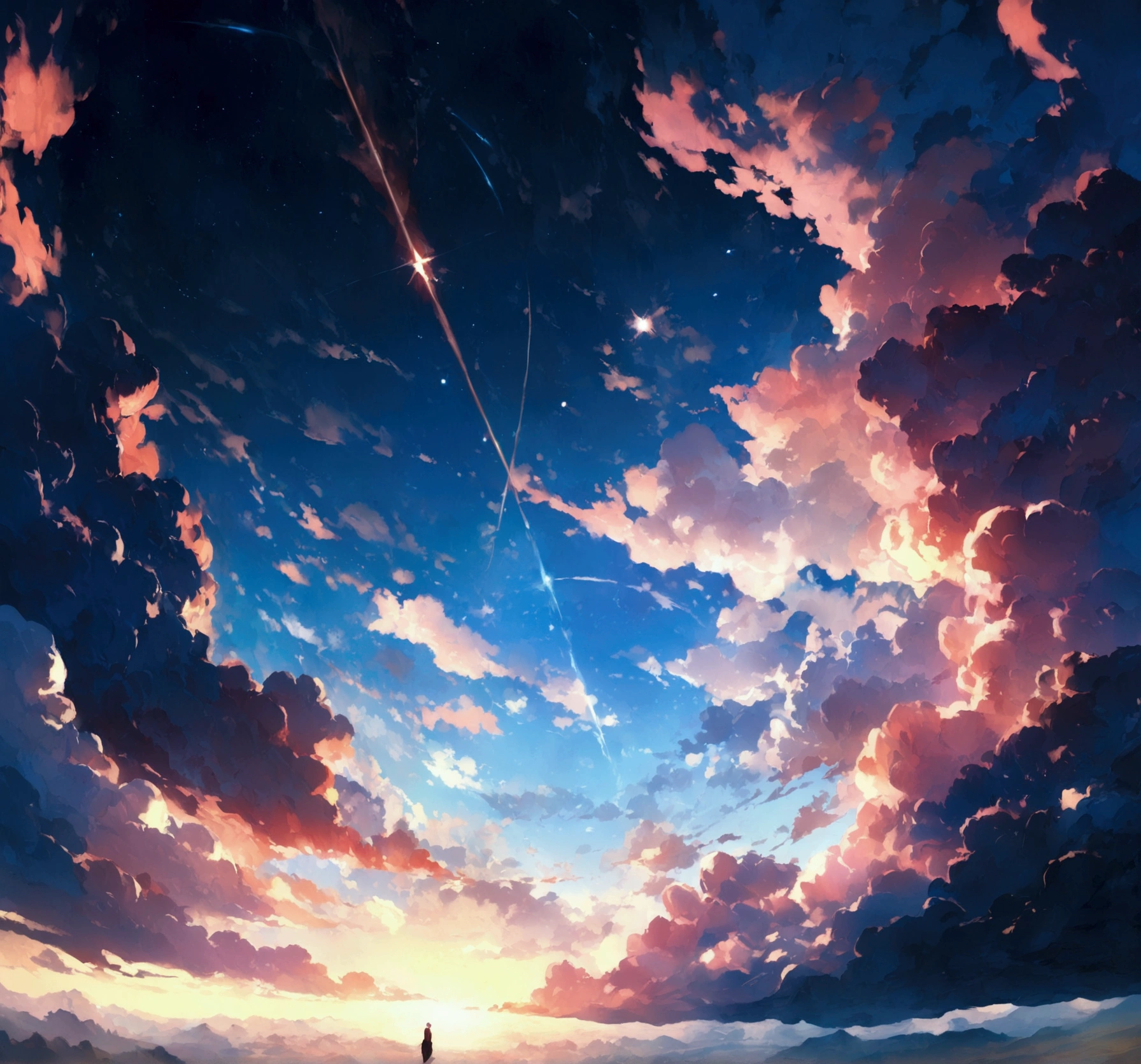 Very detailed CG Unity 8K 壁紙、Cinematic lighting、lens flare、beautiful detailed eyes、landscape、Ultra HD、cloud、8K quality、ultra sharp、Real light、surreal、Funny resolutions, A high resolution, (masterpiece:1.4), Very detailed, One boy One boy One boy One boy, view from above, space, Floating, - At six o'clock'times