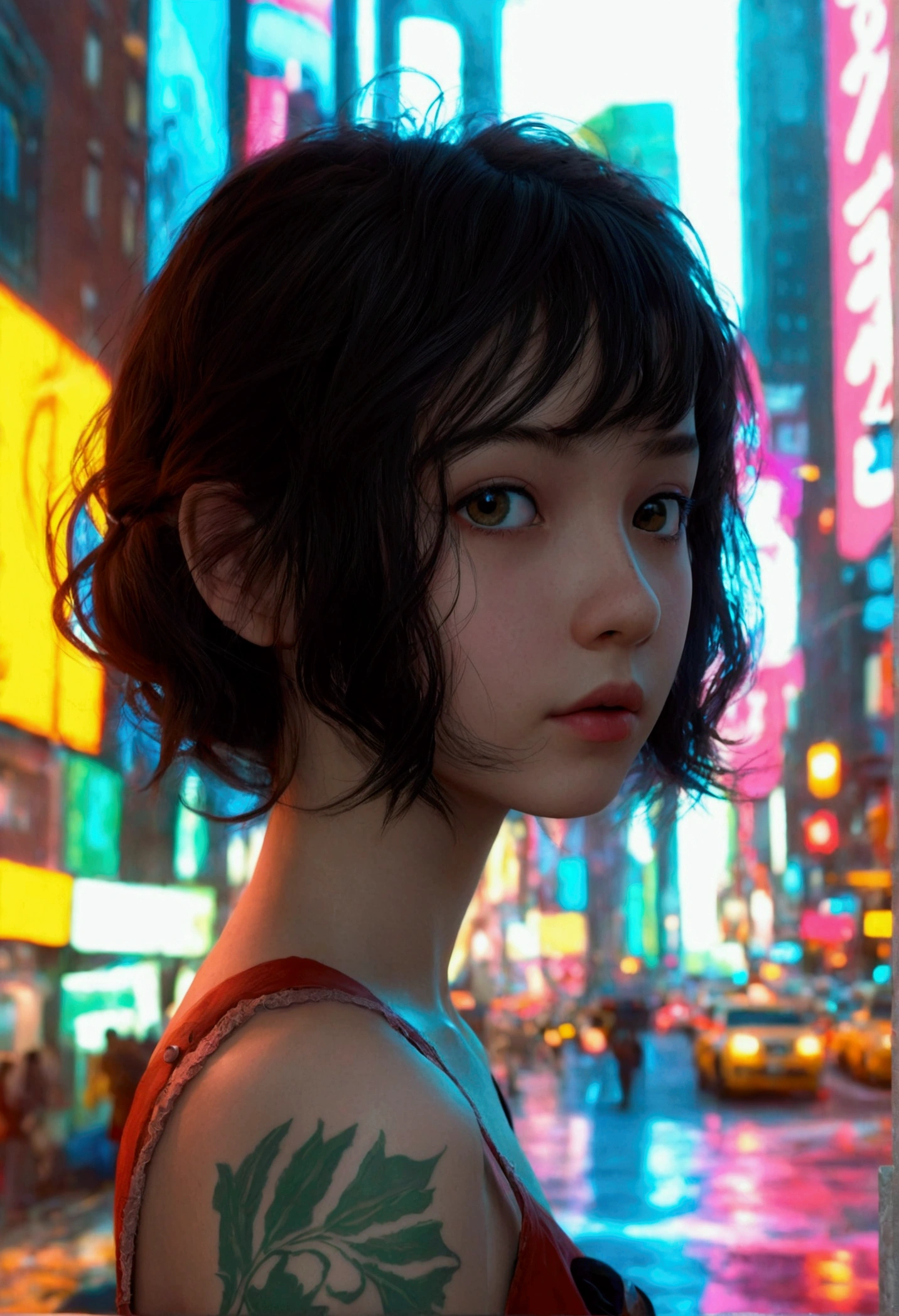 1girl, (looking at viewer:1.2), detail face, (a girl standing, rending on cgsociety, black shadows, streaming, new york backdrop), romanticism, atmospheric, (RAW photo, best quality), (realistic, photo-realistic:1.3), masterpiece, an extremely delicate and beautiful, extremely detailed,