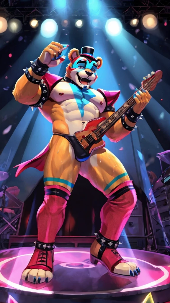 Glamrock Freddy wearing a small thong on stage singing while sweaty 