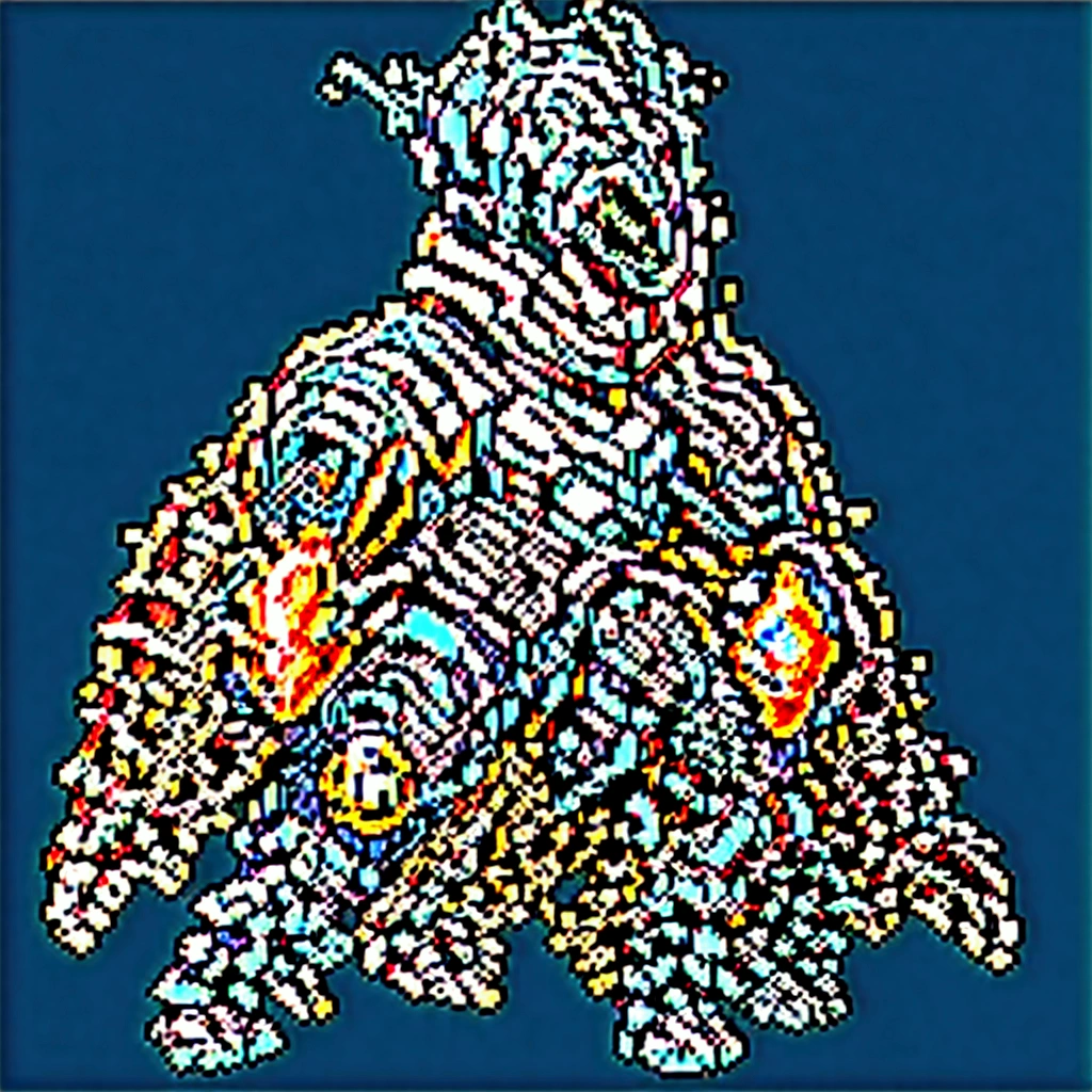 A mecha robot. A robot, pixel image of a blue and yellow robot with a green helmet, crow in cyber armour, varguyart style, alien space knight, male robotic anthro orca, shovel knight as daft punk, clothed in cyber armour, sectoid, full portrait of electromancer, anthropomorphic robot [ thing ], pterodactyl mecha