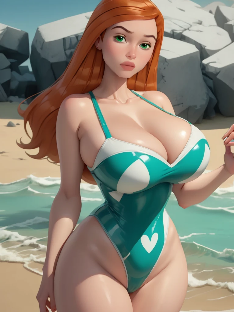 Milf Gwen Tennyson. ginger. green eyes.huge breasts. Straight hairstyle ,bbw. bbw. Blue and white Latex  Swinsuit
