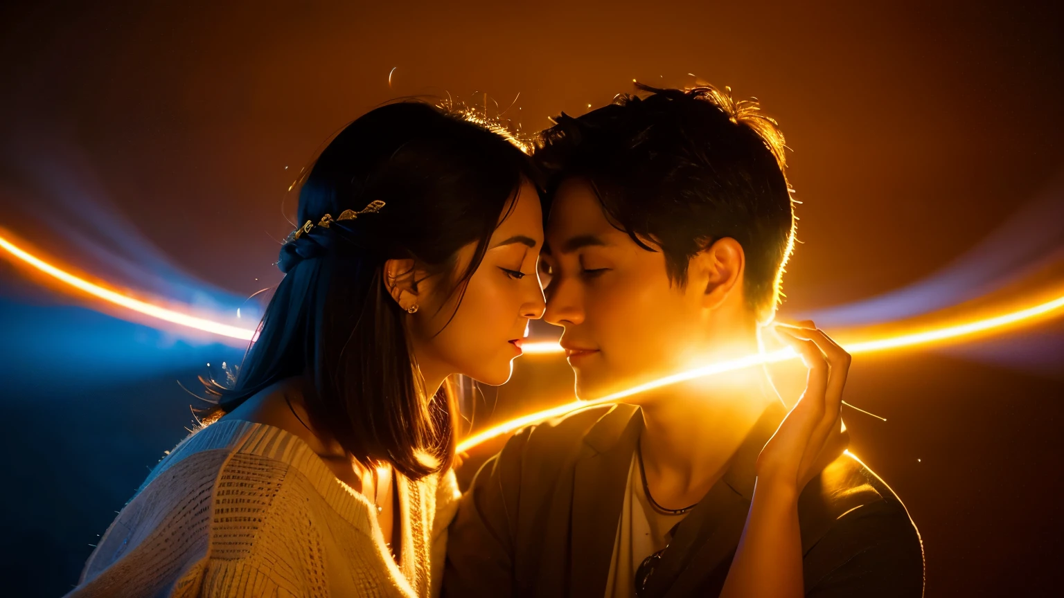 ((best quality)), ((masterpiece)), (detailed), Two people connecting through light or energy, symbolizing deep spiritual connection and empathy