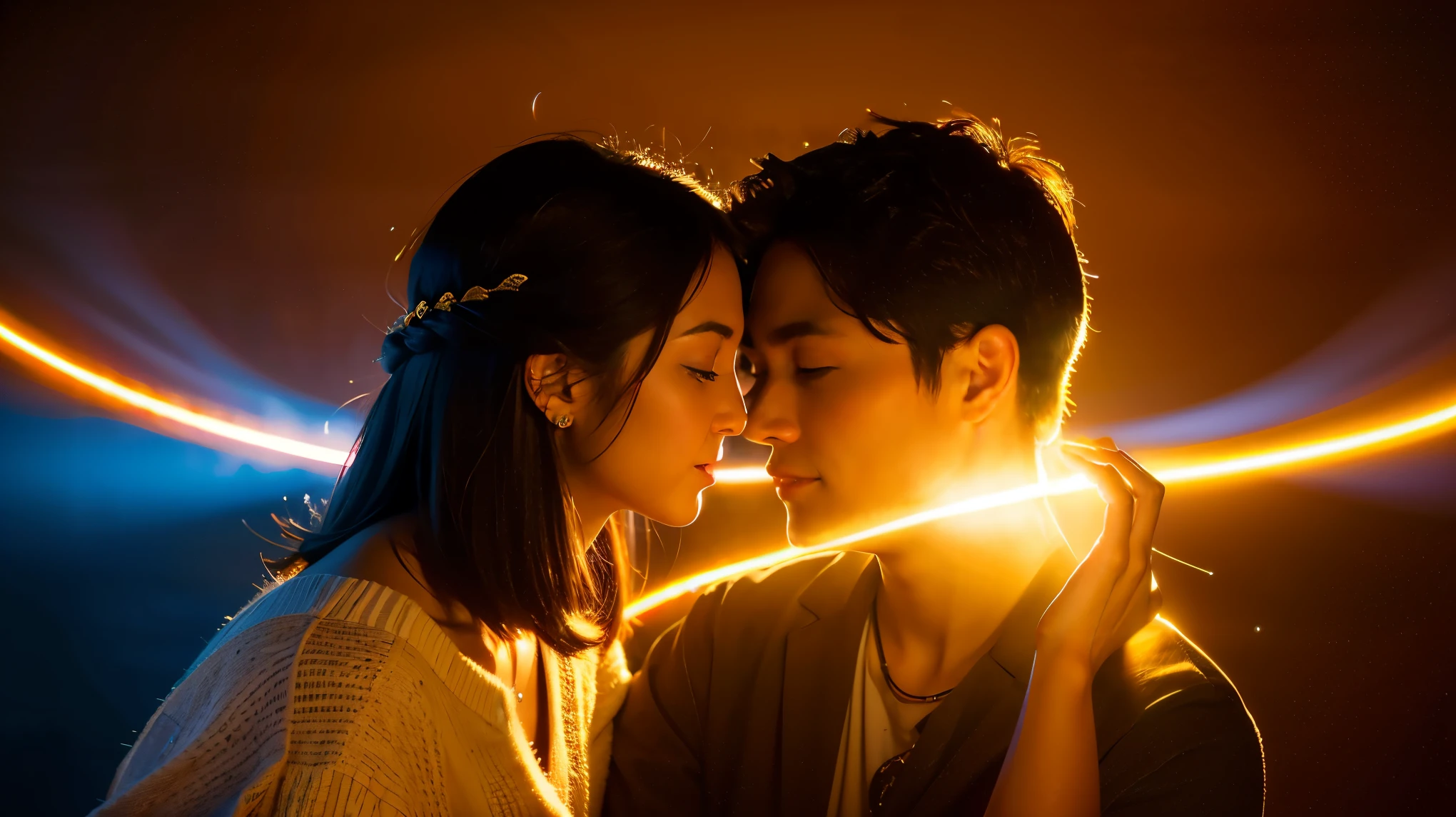 ((best quality)), ((masterpiece)), (detailed), Two people connecting through light or energy, symbolizing deep spiritual connection and empathy